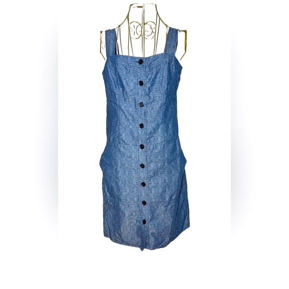 Derek Lam Chambray Indigo Blue Denim Button Front Dress with Pockets, Size M (8) - Picture 4 of 16